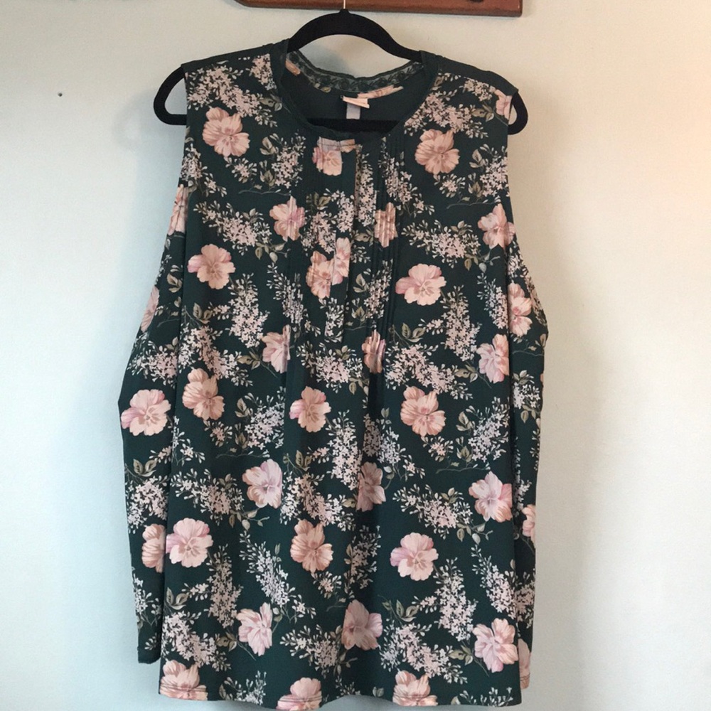 Sleeveless Green Floral Blouse